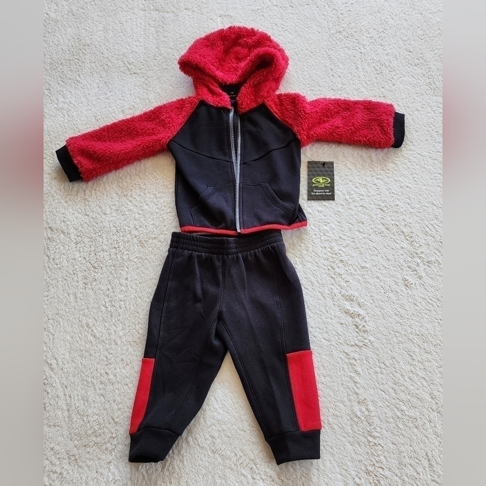 NEW Athletic Works Baby Boy's Faux Sherpa Hoodie and Pants Set 2-Piece